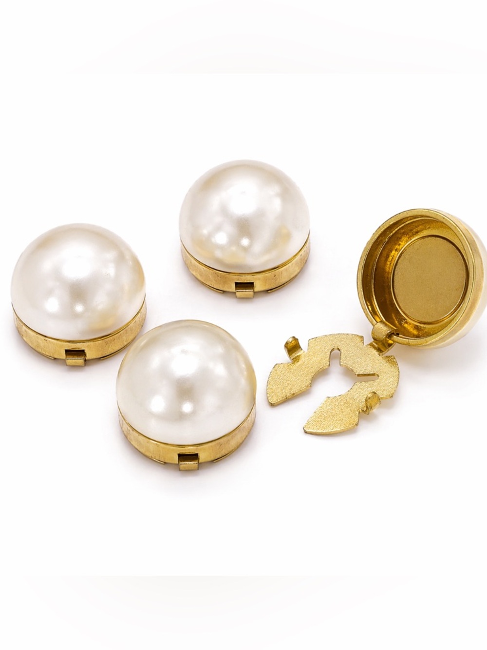Y2K Vintage Faux Pearl Button Covers Gold Tone Snap On Set Classic Jewelry